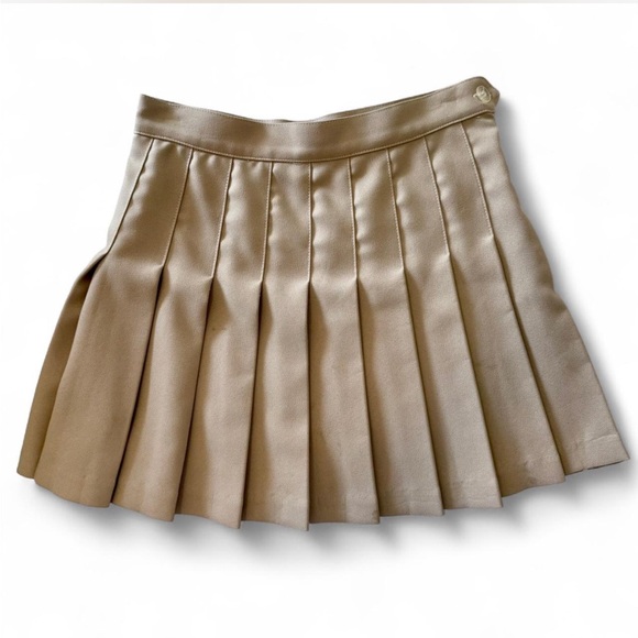 Sz S 26” American Apparel Tan Khaki Pleated High Waist Tennis Mini Skirt - Picture 1 of 1